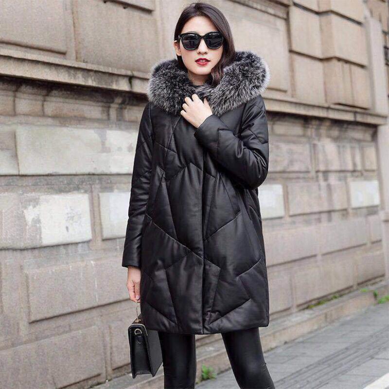 Women's Solid Color Embroidered Down Jacket Mid-length Korean Style Loose Thick Coat Warm Cotton Coat Large Fur Collar Winter Quilted Jacket