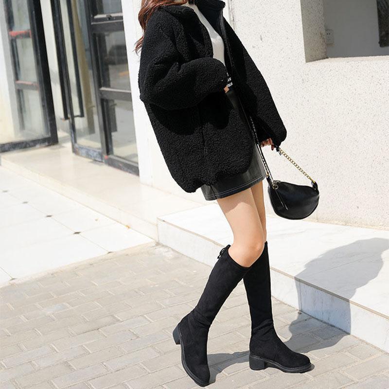 Zipper High Boots Women's High Heels Knight Boots But Knee Martin Boots Women's Shoes Mid-tube Boots Long Boots Winter Plus Velvet Boots