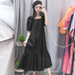 Square Collar Dress Female Summer Retro Puff Sleeve Temperament Was Thin Loose Mid-length Skirt Retro Princess Style Dress