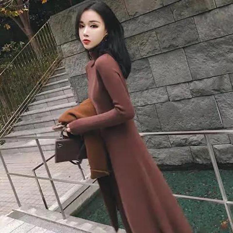 Autumn and Winter Sweater Women's Pullover Mid-length Over The Knee Fresh and Sweet Bottoming Shirt High-neck Knitted Dress