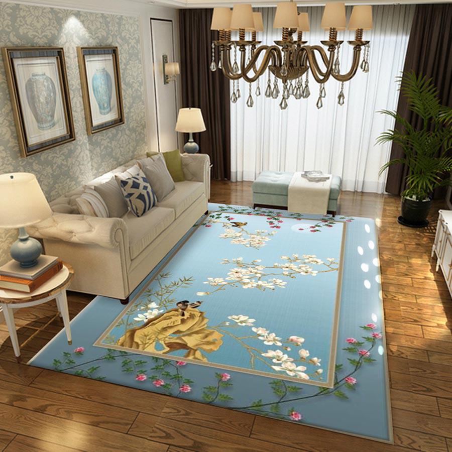 Creative Chinese Watercolor Flower Hallway Carpets for Living Room Sofa Kitchen Anti-Slip Floor Mat