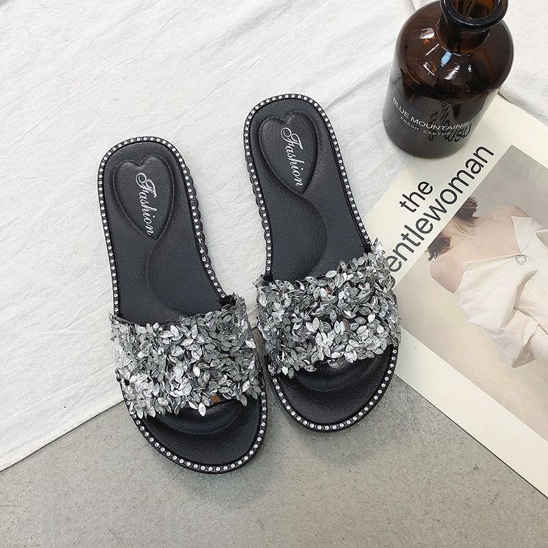 Summer Women Crystal Slippers Glitter Flat Soft Bling Female Candy Color Flip Flops Indoor Ladies Slides Beach Shoes