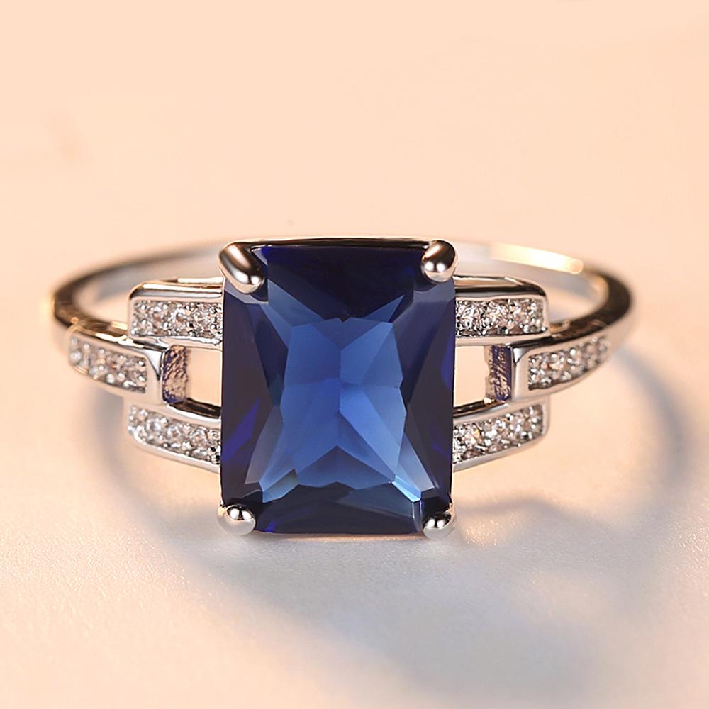 Royal Blue Love Heart Shaped Zircon Ring Single Zircon Ring Blue Oval Double Layer Multilayer Diamond Zircon Ring