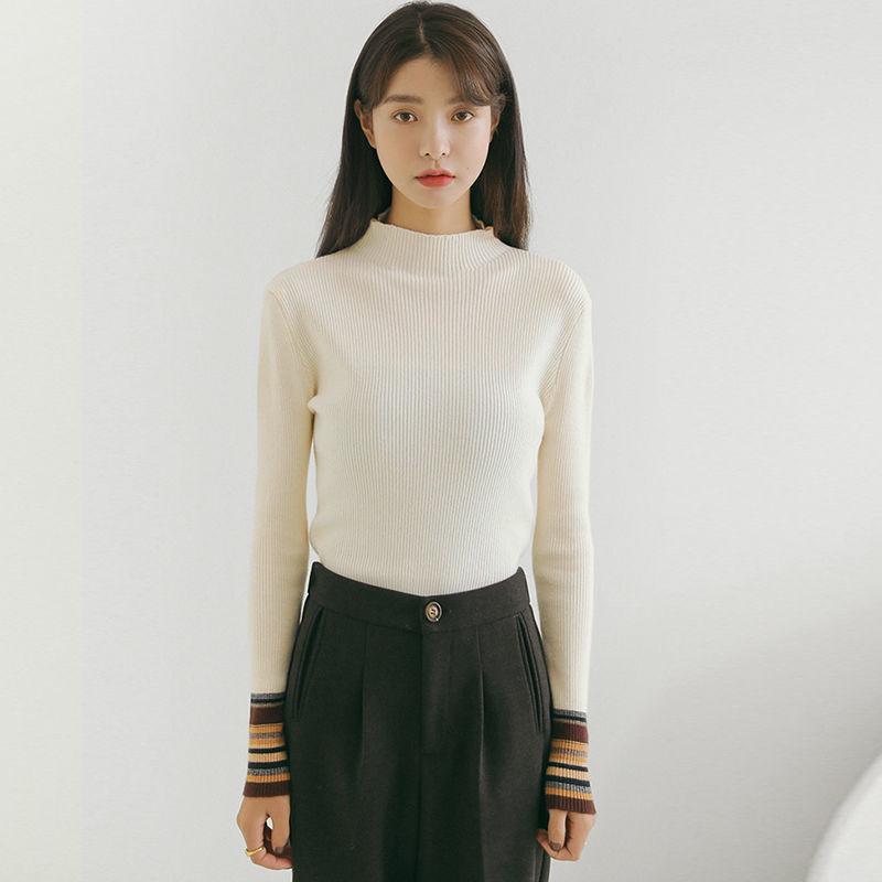 Half-Turtleneck Neck Sweater Spring Slim Thin Ladies Sweater with Black Bottoming Shirt Top