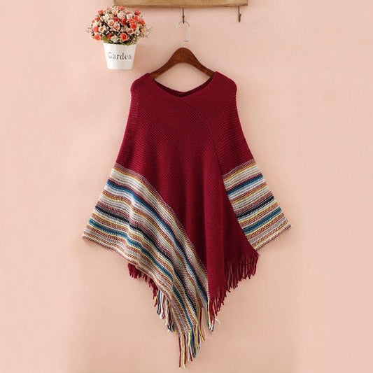 Autumn Women's Sweet Tassel Cloak Shawl Sweater Jacket Women's Hedging Loose Knitted Temperament Knitted Casual Shawl