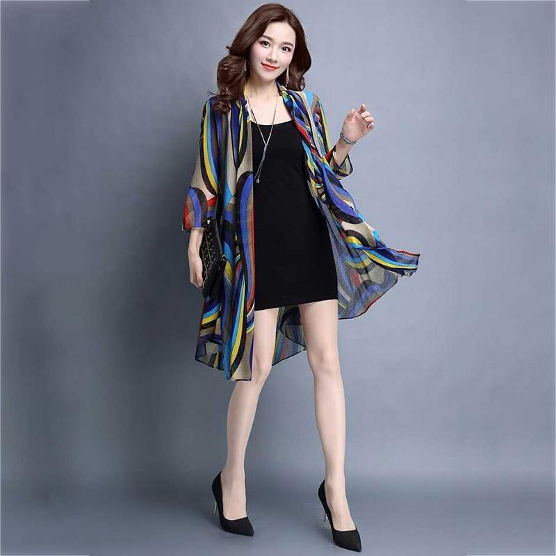 Sun-Dress Women's Sun Protection Clothing Mid-length Plus Size Shawl Loose Outer Chiffon Cardigan Thin Coat Beach Air-conditioned Rooms