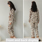 Women's Leopard-print Cotton Pajamas Set V-neck Long-sleeves Pyjama Set Japanese Kimono House Wear Loose Top Pants Two-piece Set