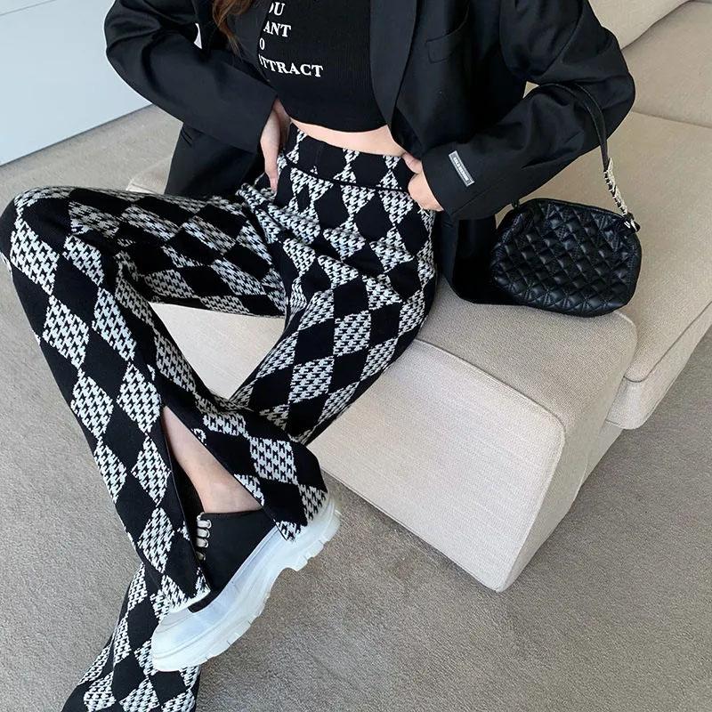 Women's Casual Pants Spring and Autumn High Waist Slim Fit Slim Slit Flared Pants Design Slipping Mopping Pants Ladies Trousers