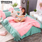 WTEMPO White Pink Lace Bedding Set Bedspread Beautiful Princess Style Kid Girls Twin Full Queen