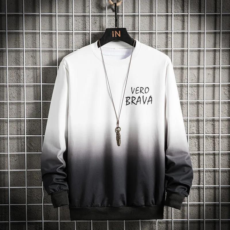 Gradient Sweater Men's Fashion Fat Loose Long Sleeve Round Neck Pullover Plus Fat Plus Size Korean Printed Sweatshirts