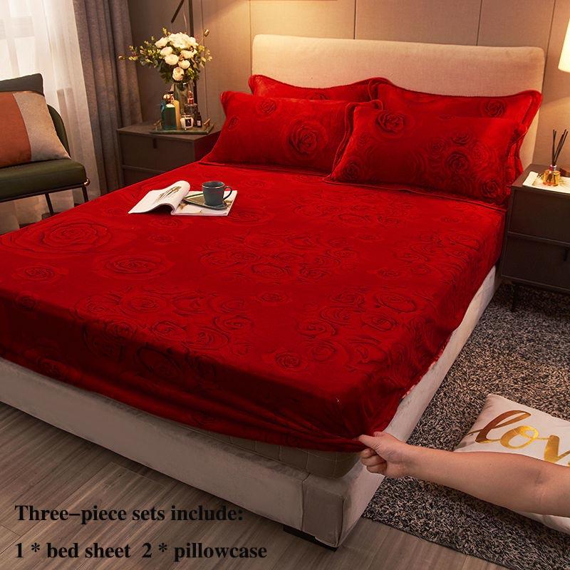 Coral Velvet Bed Three-piece Bed Cover All-inclusive Protective Cover 1.8 M 2 Meter Bed Cover Double Bed Bed Set