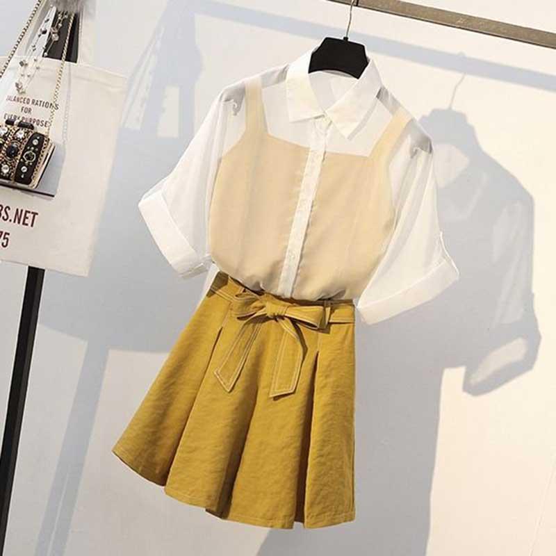 XL-5XL Women Chiffon T-shirt+shorts+vest 3pcs Office Ladies Short Sleeve Top Pants Set