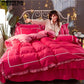 4Pcs  Solid Color Bedding Set Duvet Cover Sets Linen Bed Sets Rose Include Bed Sheet