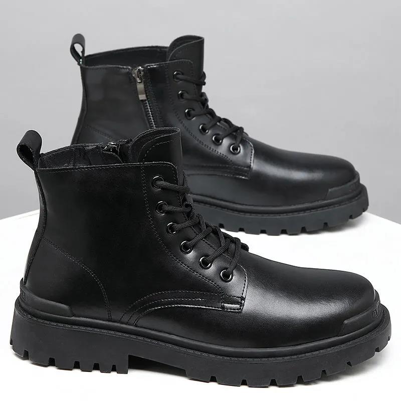 British Style Fashion Trend Martin Boots Men's High-top Shoes Korean Leather Boots All-match High School Boots for Students