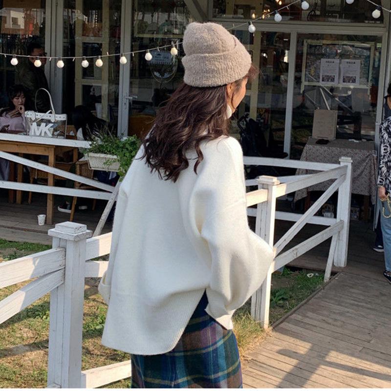 Winter Thick Solid Color Sweater Female Students Korean Turtleneck Pullover Bottoming Shirt Wild Split Stitch Loose Knit Sweater Jacket