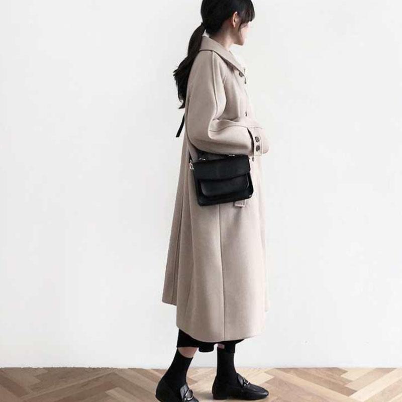 Oatmeal Woolen Coat Women's Mid-length Winter Korean Style Thickened College Wind Over The Knee Woolen Coat