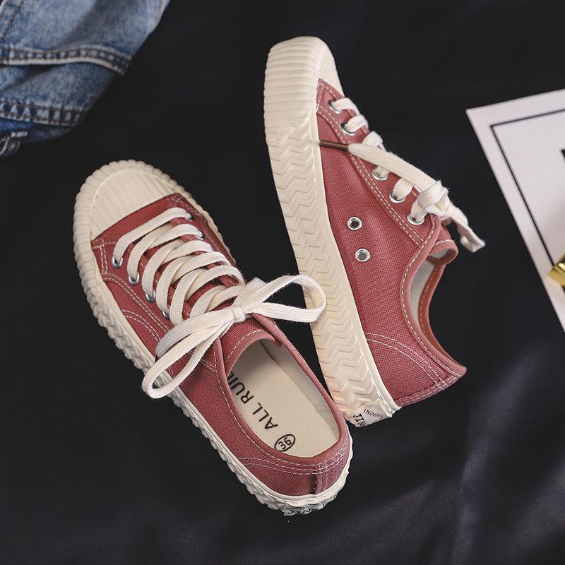 Canvas Shoes Women Casual Flats 2020 Trendy Korean Version Lace-up Fashion Female Spring/autumn Shoes Solid White Shoes