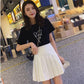 Two Layers High-waist Plus Size Short Pleated Skirt  Women's A-line Skirt  Anti-glare Solid Color Mini Skirt