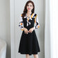Women Spring Vintage High Waist Long Sleeve Holiday Dress Elegant Slim Print V-neck Casual Dress