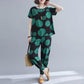 Women Summer Homewear Pajamas Set Short Sleeve Ninth Pants Casual Two Piece Set Print Loose Large Size Top and Pants Comfortable Tracksuirt Pajama Set