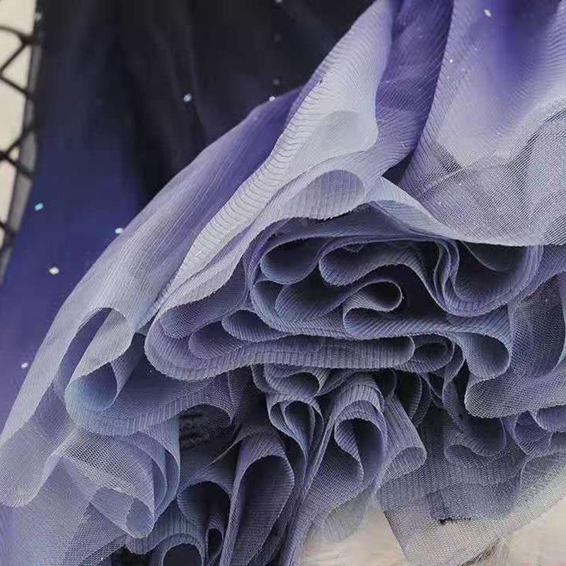 Starry Sky Gradient Color Skirt High Waist Sequined Mid-length Mesh Gauze Large Swing Skirt Women's A-line Skirt Dream Skirt