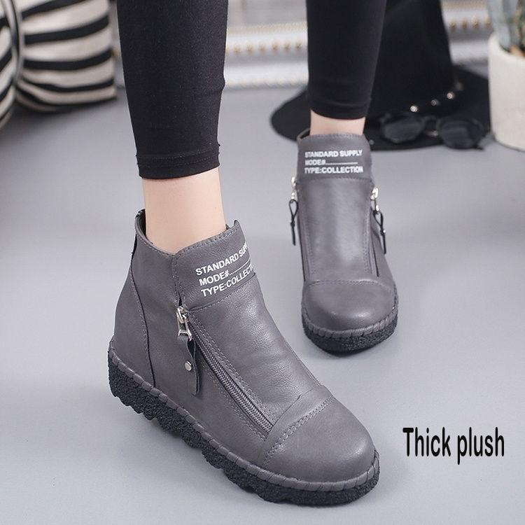 Autumn and Winter Plus Velvet Ankle Boots British Women's Leather Shoes Women's Shoes Cotton Boots