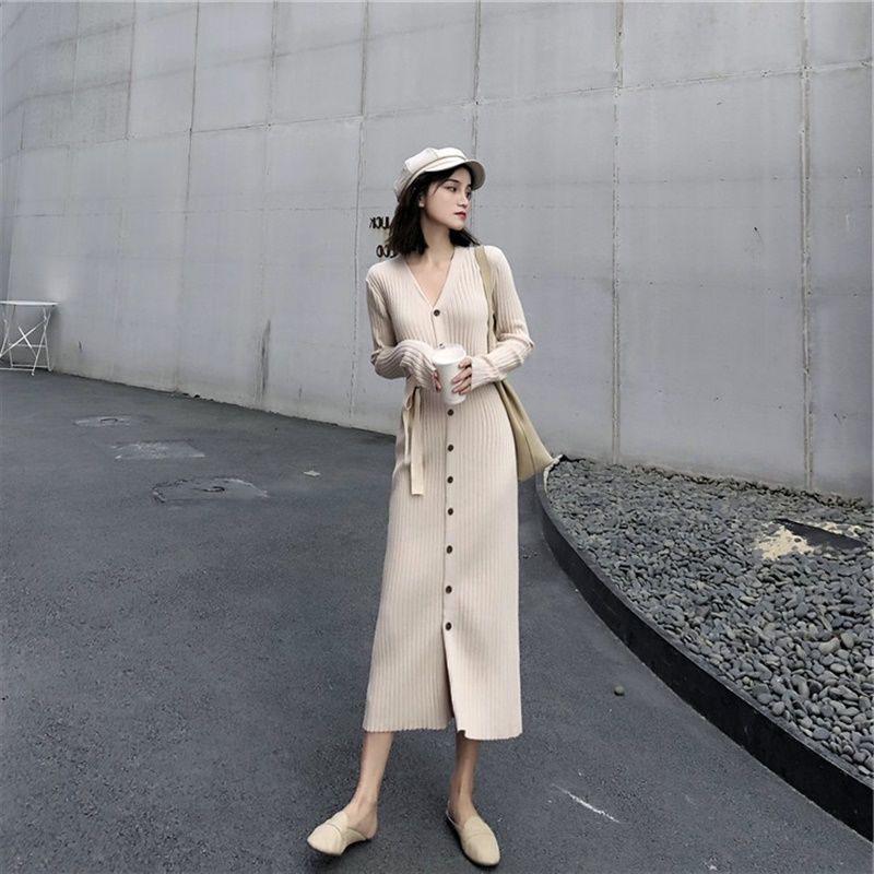 Autumn and Winter Long Sweater Dress Over-the-knee Bottoming Knitted Jacket Slim Female Top