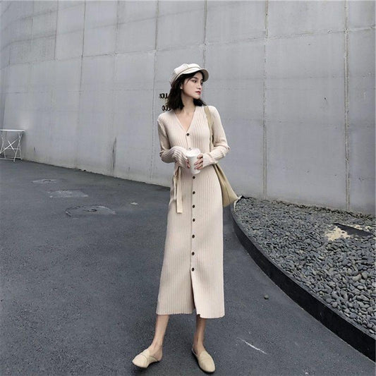 Autumn and Winter Long Sweater Dress Over-the-knee Bottoming Knitted Jacket Slim Female Top