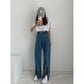 Large Size Slit-breasted Jeans Women's Loose Fat Sister High Waist Straight Thin Wide Leg Long Pants