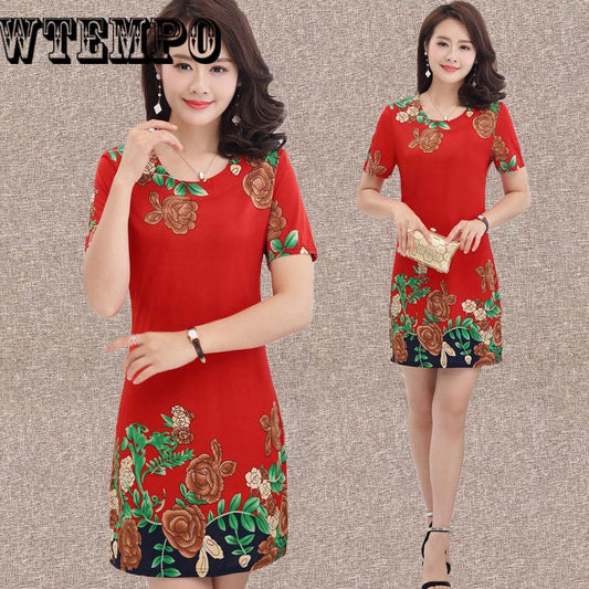 Dress Improved Temperament Print Loose Large Size Long Cotton And Dress Plus Large Size XL-5XL