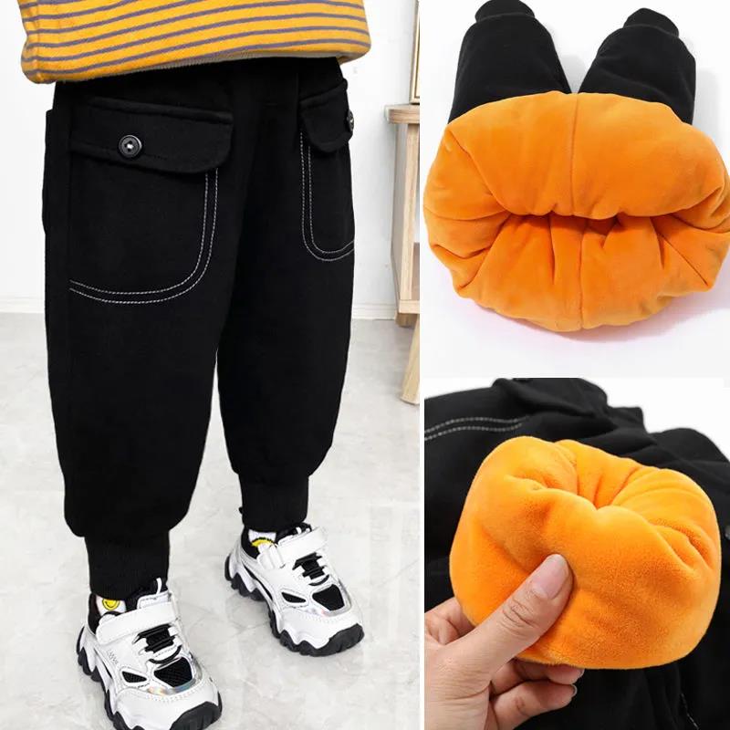 Boy's Cotton Trousers In Winter Plus Velvet Thickening Outer Wear Casual Middle Small Children's Winter Clothes Girls' Warm Pants Baby Trousers