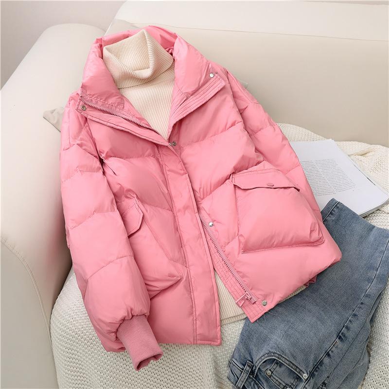 Short Down Jacket Women's Large Size White Duck Down Loose and Thick Women's Stand-up Collar Jacket