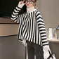 Thick High Neck Vertical Striped Sweater Women's Pullover Fall Winter Loose Casual Fashion Jacket Women