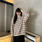 Autumn and Winter College Style Striped Round Neck Sweater Female Students Loose and Thin Mid-length Sweater Coat