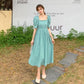Women's Summer Long Dress Square Neck Slim Puff Sleeve Solid Color Skirt