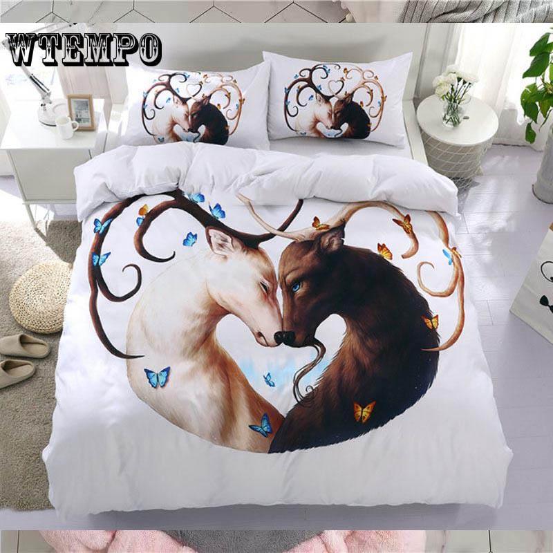 Lovers Deer Pattern Fashion Bedding Set Is Sleeve Set Three-piece Home Living Goods Bed Suit