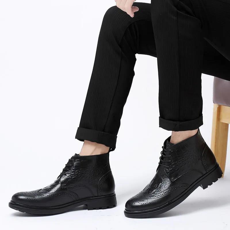 Martin Boots Men's Real Cowhide Mid-cut Boots Men's Casual Shoes Business Shoes Men's Boots Black Shoes Plush Shoes