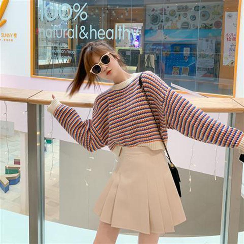 Autumn Cocoon Fashion Sweater Loose Outer Wear Casual Jacket Short Striped Sweater Sweater
