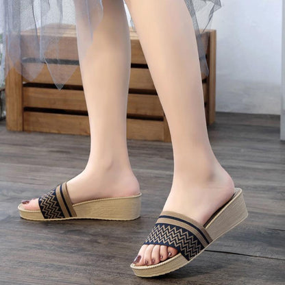 High-heeled Slippers Girls Seaside Fashion Outer Wear Slope with Thick-soled Non-slip Sandals Beach Shoes Height-enhancing Shoes