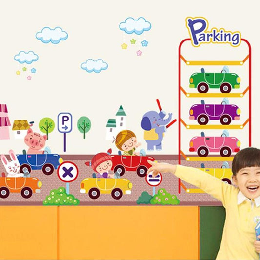 Cartoon Car Decorative Removable Wall Sticker Happy Kindergarten Life Good Friend Children Wallpaper