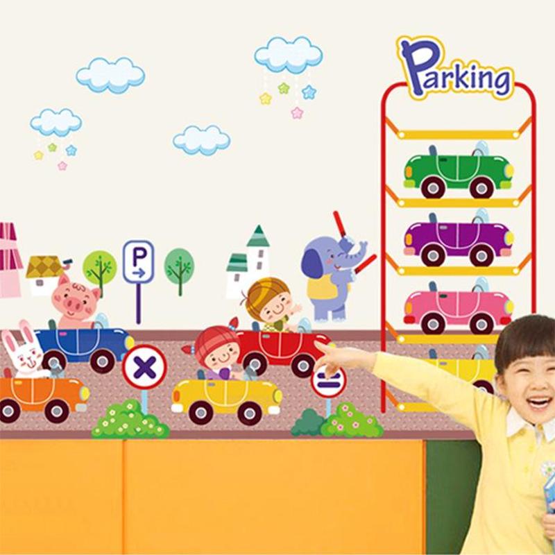 Cartoon Car Decorative Removable Wall Sticker Happy Kindergarten Life Good Friend Children Wallpaper