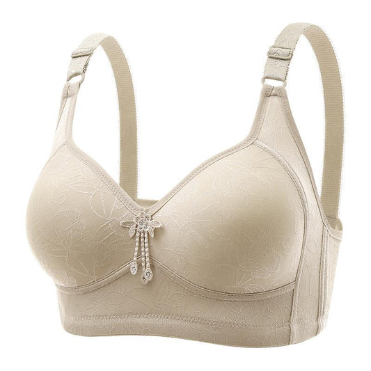 Top Support Jacquard No Steel Ring Bra Thin Mold Cup Adjustment Type Breast Underwear Large Size Lightweight Breathable Comfortable Bra