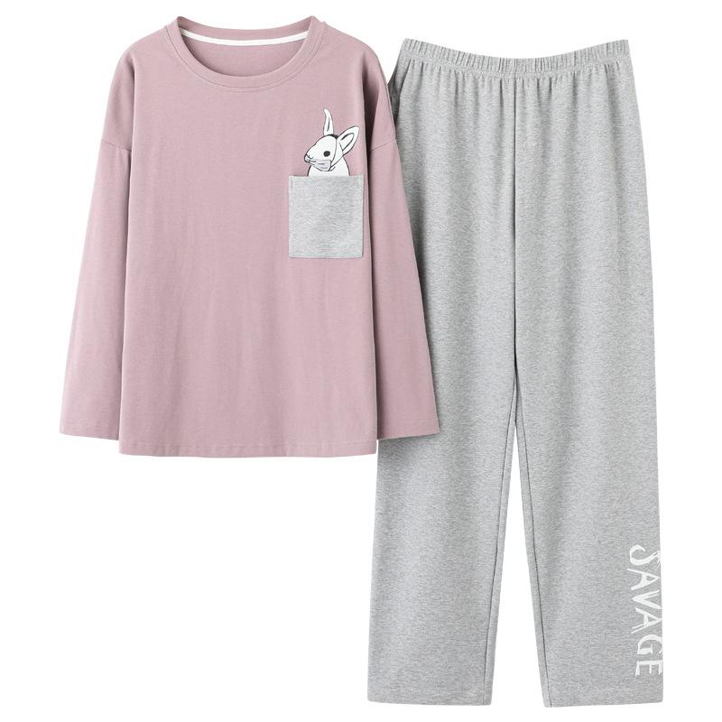 Women's Pajamas Suit Autumn Winter Pyjamas Set Long Sleeve Sleepwear Loose Casual Home Wear Pullover Cute Nightwear Tops and Pants Sets Round Neck