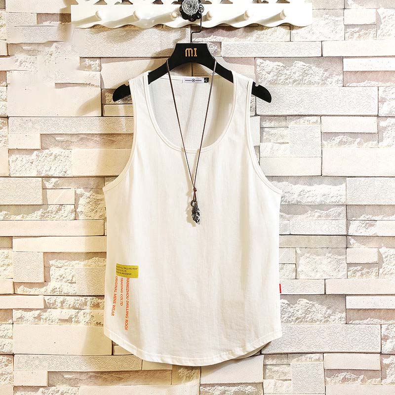 Men's Summer Sports Cotton Vest Fat Sleeveless T-shirt Cut Shoulder Loose Plus Fat Plus Size