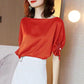 Women's Summer Short Sleeve Shirt Solid Color Large Size Loose Round Neck Top