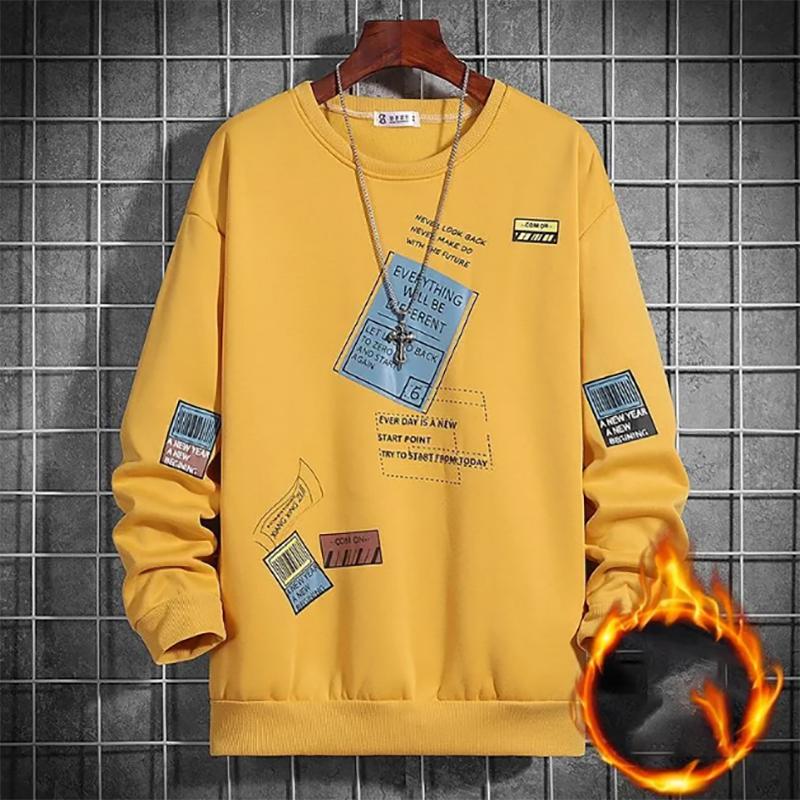 Men's Sweater Plus Velvet Autumn and Winter Trend Loose Round Neck Jacket Long-sleeved Pullover