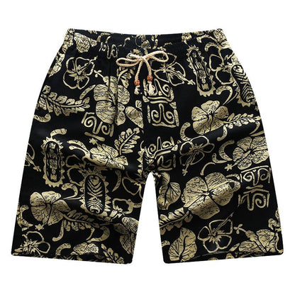 Summer Linen Quick-drying Shorts Printed Big Pants Men's Loose Large Size Cotton and Linen Beach Pants
