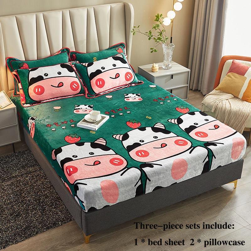 Coral Velvet Bed Three-piece Bed Cover All-inclusive Protective Cover 1.8 M 2 Meter Bed Cover Double Bed Bed Set