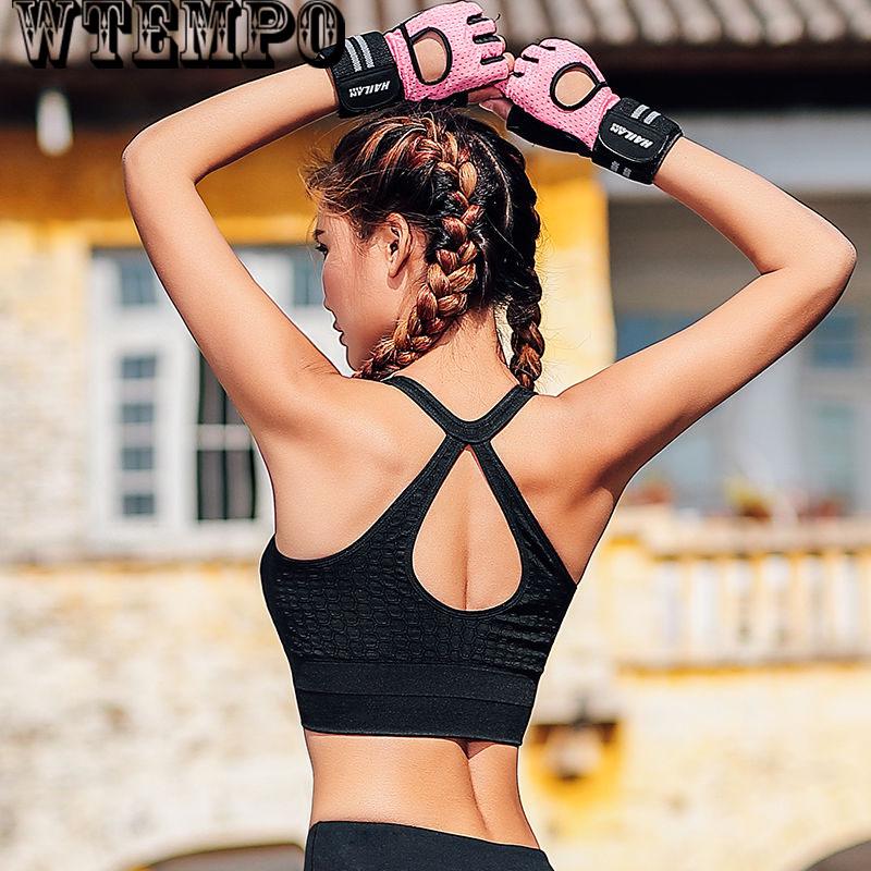 Sexy Women U-Neck Stretch Wire Free Solid Color Sports Bra Yoga Fitness Crop Tops