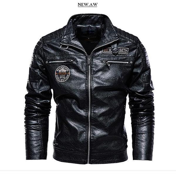 Motorcycle Color Matching Casual Men's Leather Jacket Casual Trend Fashion Stand-up Collar Youth Tough Guy Leather Jacket